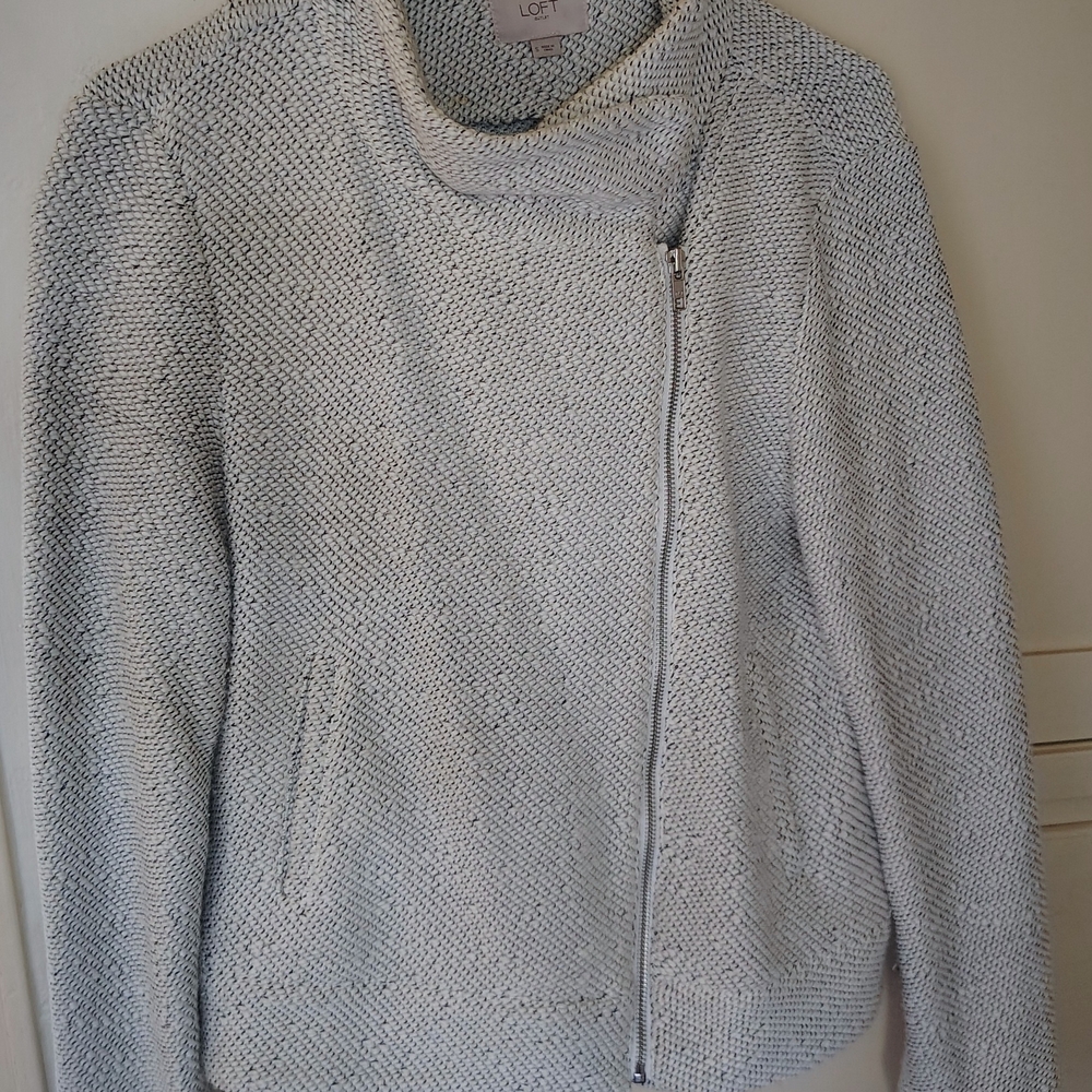 LOFT Women's Light Black And White Cowl Neck Moto Jacket Blazer